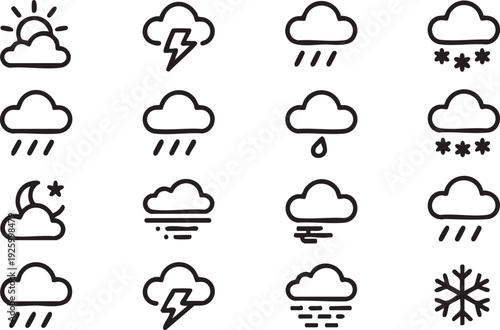 Cloud, Storm and Temperature Line Symbols for Digital Dashboards
