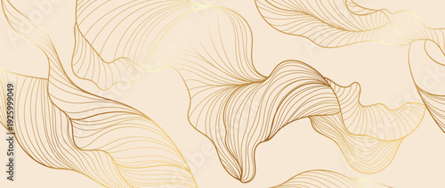 Abstract flowing line vector background with beige background with golden flowing lines. Luxury elegant design for poster, invitation, card, branding, wallpaper.