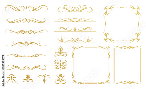 Luxury gold vintage invitation element vector set. Ornamental curls, dividers, Border design and golden components design for wedding invite, menus, certificates, boutiques, spa and logo design.