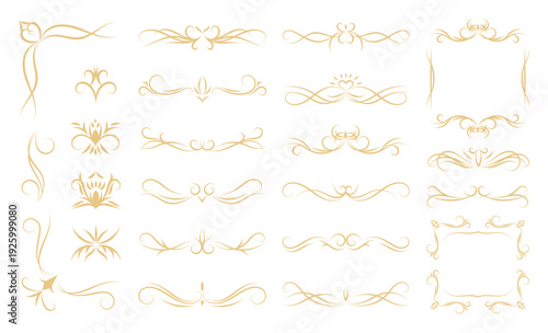 Luxury gold vintage invitation element vector set. Ornamental curls, dividers, Border design and golden components design for wedding invite, menus, certificates, boutiques, spa and logo design.