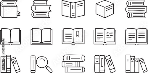 Books, Library and Reading Line Icon Set for Education Platforms