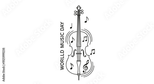 World Music Day violin icon with musical notes