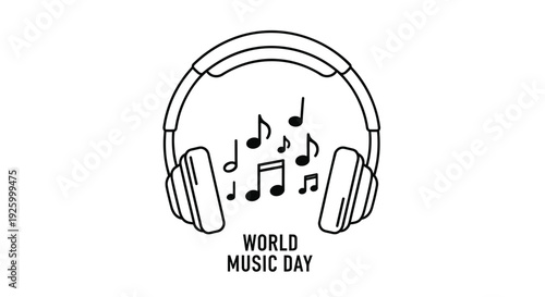 World Music Day icon, musical notes and headphones