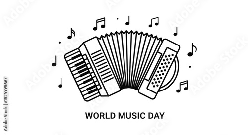 World Music Day accordion icon with musical notes