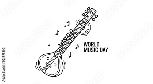 World Music Day vector illustration with sitar and musical notes