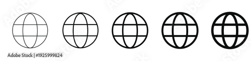 A series of globe icons with varying line thickness and style