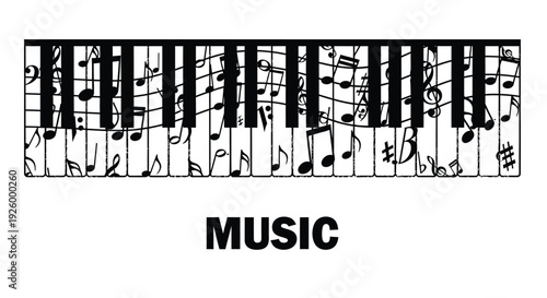 Music piano keyboard icon with notes vector