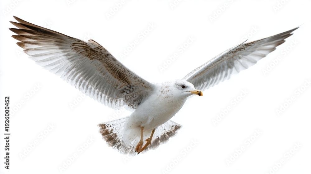 Fototapeta premium A seagull soaring in clear blue sky.