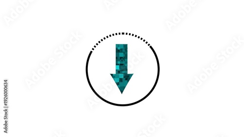 Pixelated Down Arrow Inside Circular Progress Indicator on White Background loading