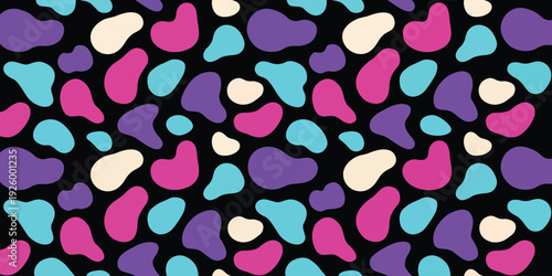 Colorful Organic Shapes on Black Background: A captivating pattern featuring a mosaic of vibrant, organic forms in a medley of captivating hues on an inky canvas.