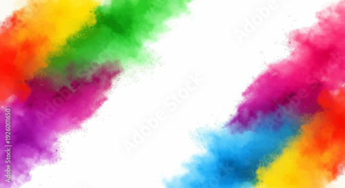 Vibrant Holi Festival powder splashes in rainbow colors against a clean white background with a joyful and festive mood
