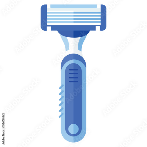 Razor Icon: A sleek, modern razor in shades of blue, ready for a close, comfortable shave. A minimalist illustration emphasizing clean lines and functionality. 