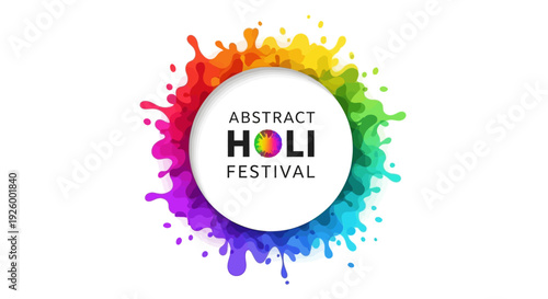 Vibrant Holi Festival illustration with abstract colorful powder splashes and a white circle frame on a clean white background