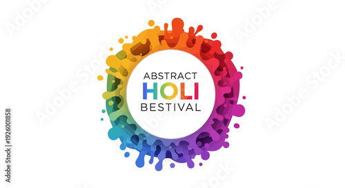 Colorful abstract Holi Festival illustration with rainbow silhouette and paint splashes on a white background