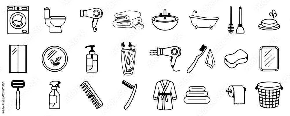 Fototapeta premium Bathroom Icons Set Outline