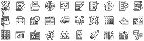 Business icons collection. Vector illustration. Idea, Feature, Project, Revenue, Business Analyst, Content, Document, Cloud Service Pro Vector	
