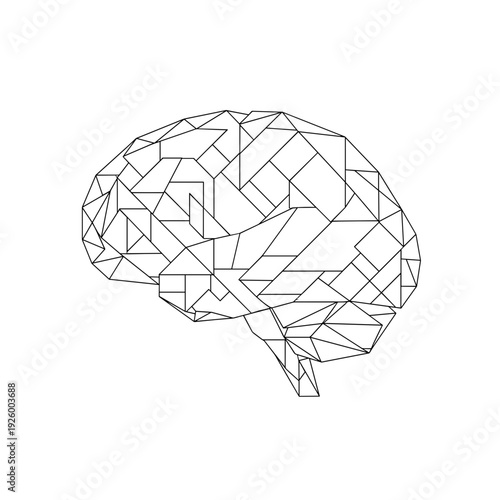 Geometric human brain composed of abstract puzzle pieces illustrating logical thinking and mental health psychology concept
