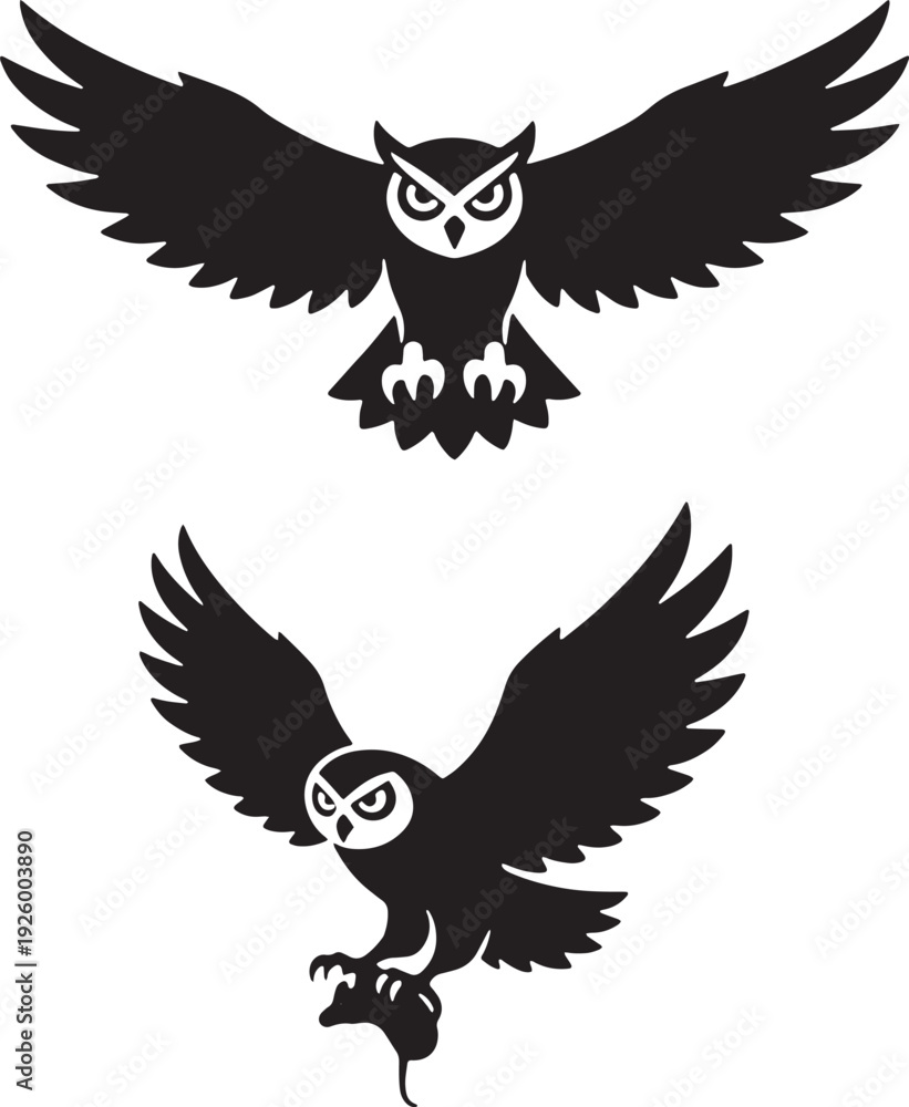 Obraz premium Majestic owls in flight with powerful wingspans and sharp talons