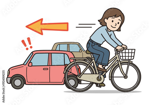 自転車の逆走イラスト（女性・交通違反・事故防止）
