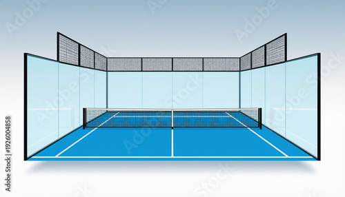 Modern Padel Court Flat Design Illustration with Glass Walls and Blue Surface