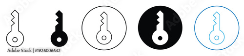 Five different key icons in various colors and circles