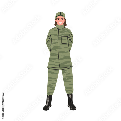 vector female soldiers wearing green camouflage military uniforms and black combat boots. Ideal for defense concepts, military themes, training materials, security designs, patriotic campaigns