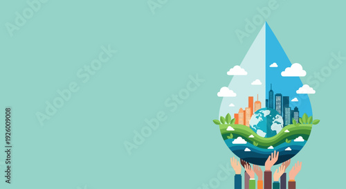 Urban Sustainability World Water Day Water Drop Flat Vector Background