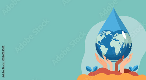 Heart Water Drop World Water Day Flat Vector Background