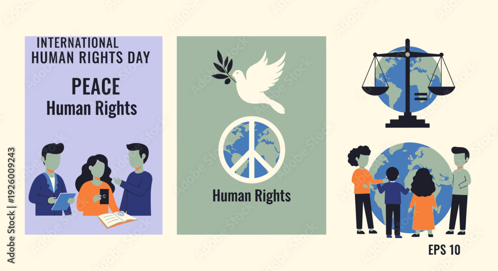 Naklejka premium Human Rights Day Dove Peace Justice Equality.