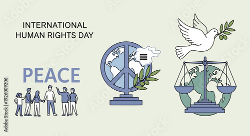 Dove Peace Scales Globe Human Rights Illustration.