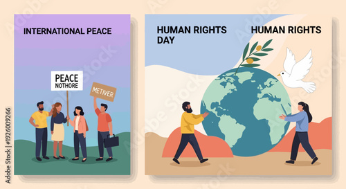 Human Rights Day Posters with People and Globe.