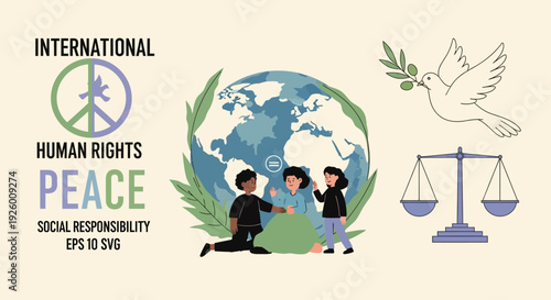 Human Rights Peace Illustration with Globe and Dove.