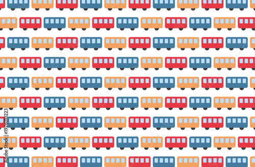 ビビッドカラーのかわいい電車パターン背景