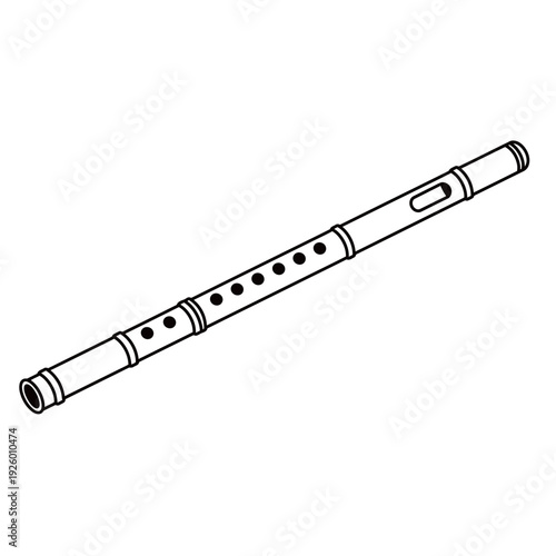 Recorder Flute Icon Black and White Vector Illustration – Musical Instrument Silhouette Isolated on White Background