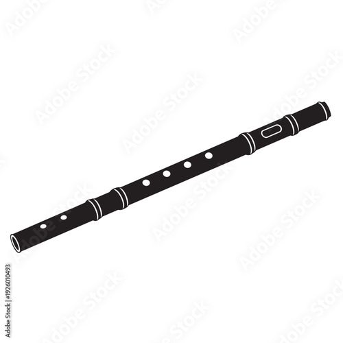 Recorder Flute Icon Black and White Vector Illustration – Musical Instrument Silhouette Isolated on White Background