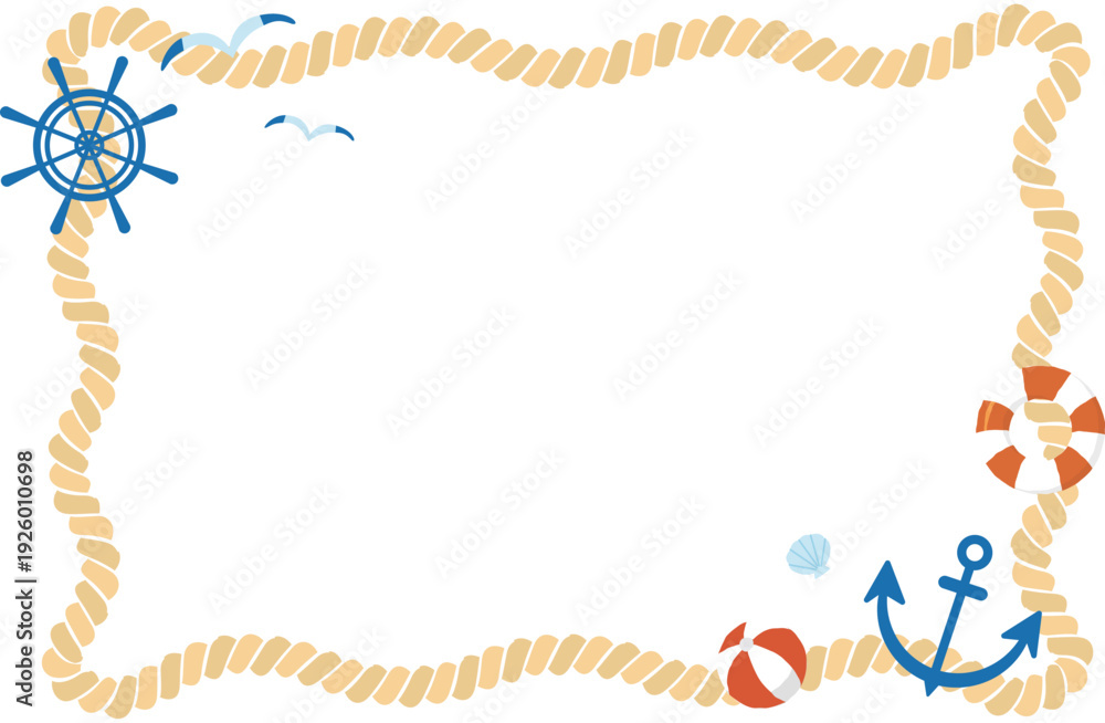 Fototapeta premium マリンロープフレーム背景イラスト素材