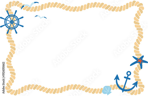 錨マークと取舵のマリンロープフレーム背景イラスト素材