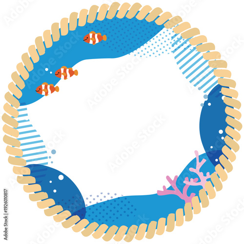 クマノミのマリンフレーム背景イラスト素材