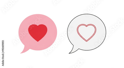 Love Chat Bubble Icon Set – Heart Message Flat and Outline Vector Collection
