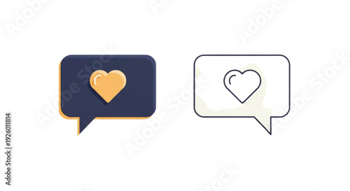 Love Chat Bubble Icon Set – Heart Message Flat and Outline Vector Collection