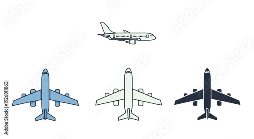 Airplane Icon Set – Travel and Aviation Flat and Outline Vector Collection