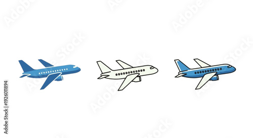Airplane Icon Set – Travel and Aviation Flat and Outline Vector Collection