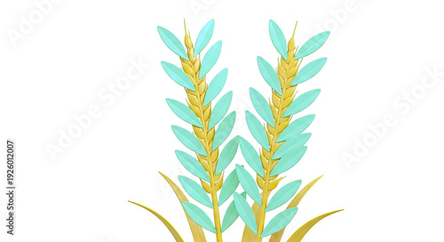 Two stylized wheat stalks with green leaves