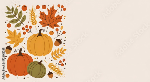 Wallpaper Mural Hand drawn fall botanical composition with acorns and berries, minimalist seasonal greeting card template with copy space. Torontodigital.ca