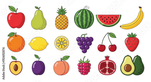 Fruit Icon Set – Colorful Fresh Healthy Food Flat Vector Collection