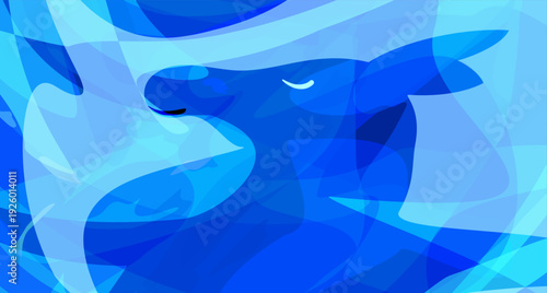 Abstract Translucent Blue Horse Silhouette with Ethereal Layered Waves