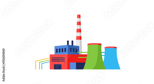 Factory Vector Illustration, Industrial Building Flat Design for Manufacturing and Production