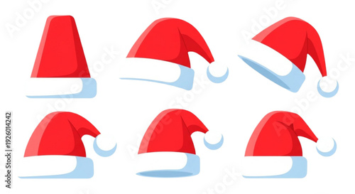 Santa Claus Hat Icon Set – Red Christmas Holiday Flat Vector Collection