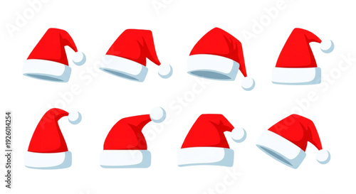 Santa Claus Hat Icon Set – Red Christmas Holiday Flat Vector Collection