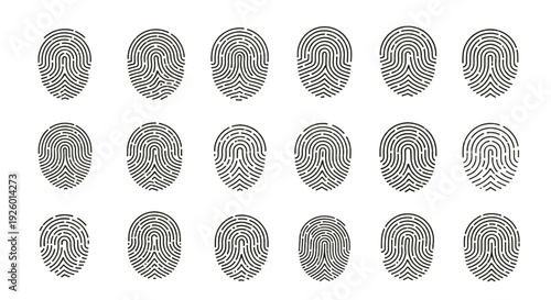 Fingerprint Line Icon Set – Biometric Identity and Security Vector Collection